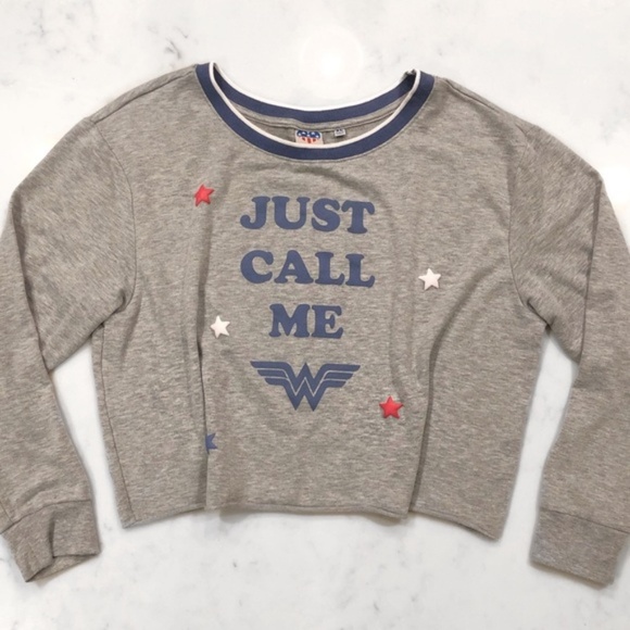 Junk Food Just Call Me Wonder Woman Sweatshirt Heather Gray Size XL - Picture 2 of 8